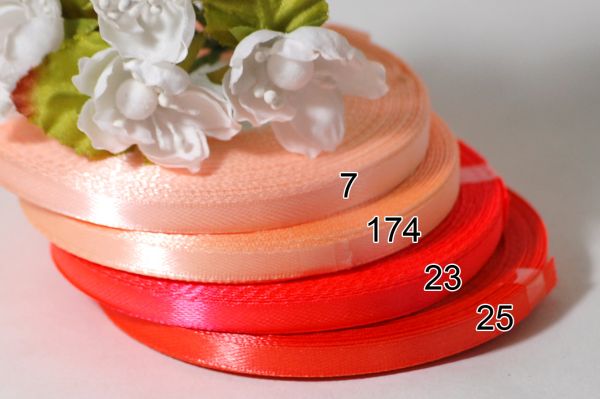 Лента атласная. Ширина 6 мм. Персиковая №7. Мин. 5 м
