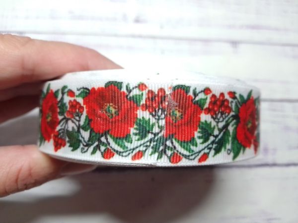 Стрічка репсова 25 мм Маки 1 м