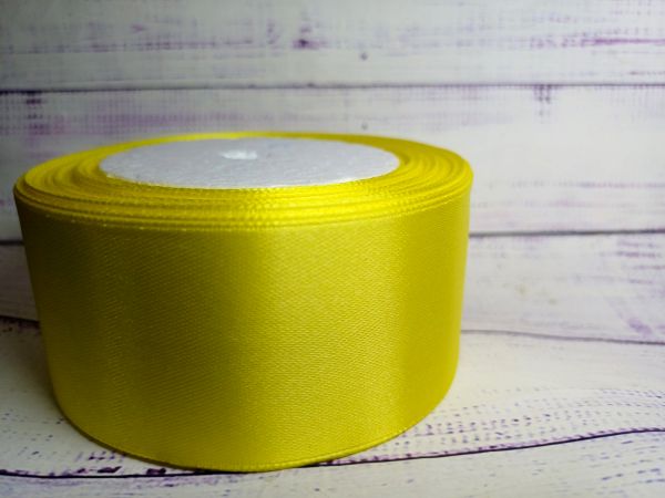 Стрічка атласна 4 см. №15 Жовтий. Моток 22,5 м