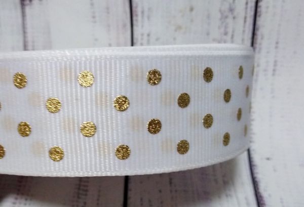 Репсова стрічка 25 мм Горох Біла 1 м