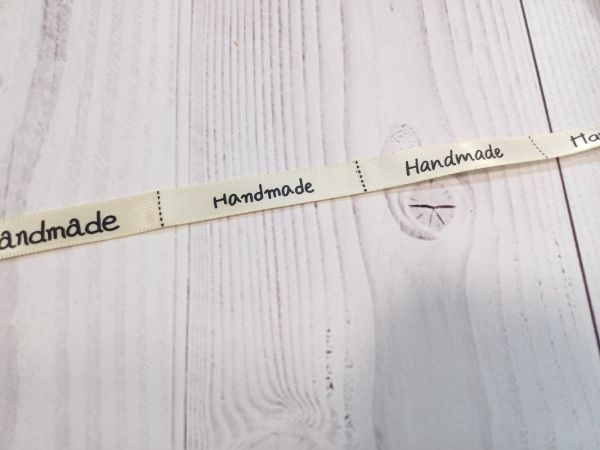 Стрічка атласна "Hand Made". Кремова. Ширина 1 см
